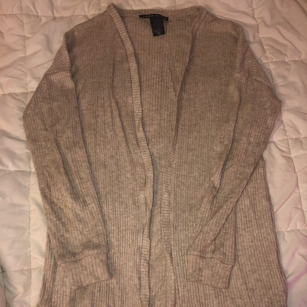 Long tan ribbed cardigan